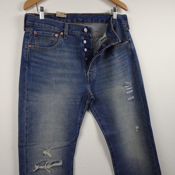 Levi's 501 Jeans Men's Size 34x32 Blue Denim Cotton Distressed Button Fly - Picture 4 of 11